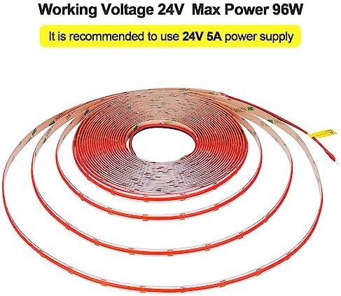 32.8ft/10M 24V Red COB LED Strip Light 3840LEDs IP20 Not Waterproof