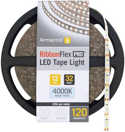 Armacost Lighting RibbonFlex Pro 12V White LED Strip Lights 120 LED/m, 4000K, 32.8 ft, 153250