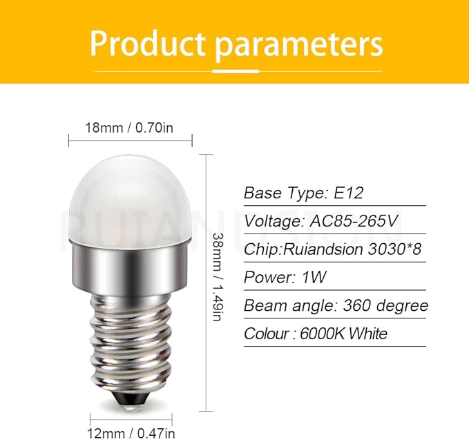 Ruiandsion E12 LED Bulb 120V 230V White 3030 8SMD Chipsets No Stroboscopic Eye Protection E12 Screw Base for Atmosphere Spot Camping Light Pack of 10