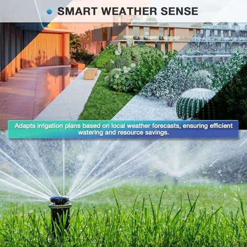 4 Zone Smart Sprinkler Controller with Local Weather Intelligence and Atmosphere Lights, Automated Watering and App Control WiFi Irrigation System, Save Water Through Rain Skip