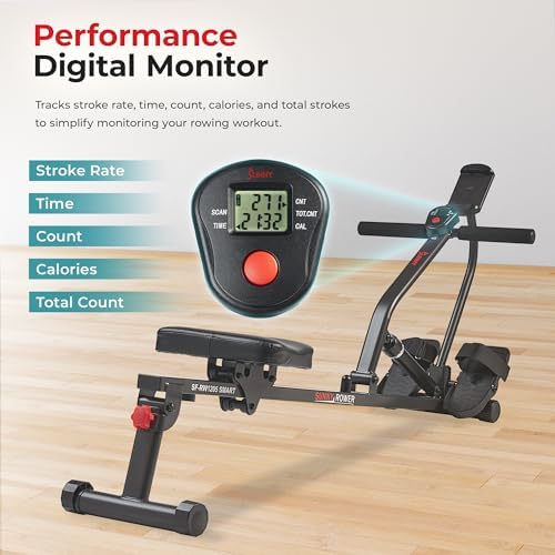 Sunny Health & Fitness Compact Hydraulic Rower with 12-Level Resistance | Full-Body Cardio, Joint-Friendly, Lightweight & Portable, Quiet & Smooth Row, Easy-Assembly, Free SunnyFit App