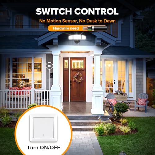 LUTEC 75W 8000 Lumen Floods Light Outdoor, Switch Controlled LED Security Lights with 3 Adjustable Heads, 5000K Daylight, IP65 Waterproof Exterior Flood Light for Garage, Yard, Patio (Black) - 2 Pack