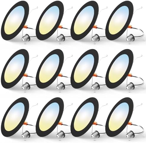 FREELICHT 12 Pack Retrofit LED Recessed Lighting 6 Inch, 5CCT, Black