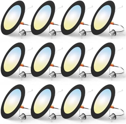 FREELICHT 12 Pack Retrofit LED Recessed Lighting 6 Inch, 5CCT, Black