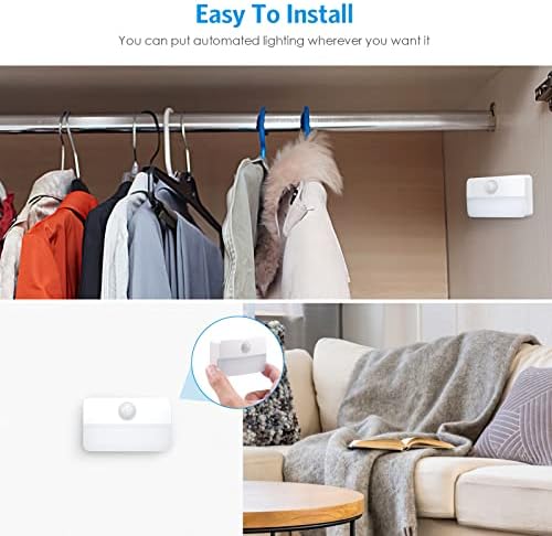 AMIR 12 Pack Motion Sensor Stair Lights for Indoor, Battery-Operated LED Night Light, 40 Lumen 3000K, Cordless Closet Light, Tap Light, Safe Lights for Stairs, Hallway, Bathroom, Cabinet, Kitchen