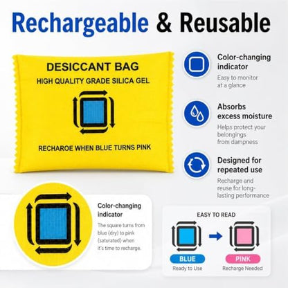 6×100g Reusable Silica Gel Desiccant Packs, Rechargeable & Color Changing