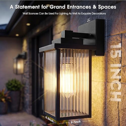 15-Inch Dusk to Dawn Outdoor Wall Light, Matte Black All-Metal Frame