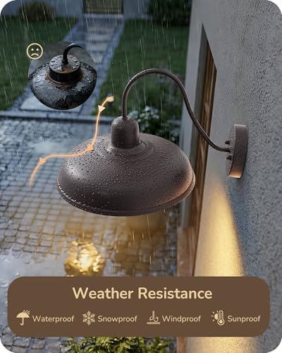 EDISHINE 12" Farmhouse Gooseneck Barn Light, 2 Pack Outdoor Wall Light