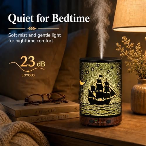 Essential Oil Diffuser 120ML Metal Aromatherapy Diffuser with Timer, Cool Mist Humidifier with Auto Shut-Off & 7 Color Lights for Home Office Spa (Sailing Ship)