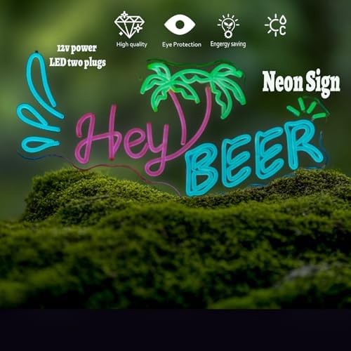 Hey Beer Neon Sign, LED Neon Light for Wall Decor, USB Powered, Adjustable Brightness, Bar Pub Man Cave Party Decor