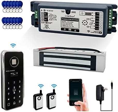 WiFi Access Control 400lb Holding Force Electic Magnetic Door Lock System Kit with Remote and Smartphone app Control, paired with Wireless Fingerprint and Access Kaypad (Electric Magnetic Lock kit)