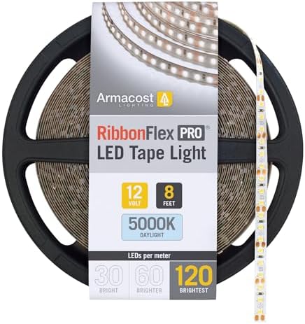 Armacost Lighting RibbonFlex Pro 12V White LED Strip Lights 120 LED/m, 5000K, 8.2 ft, 163210