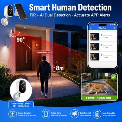 XVIM 2K Solar Security Camera Outdoor Wireless, PIR Detection & 2-Way Audio