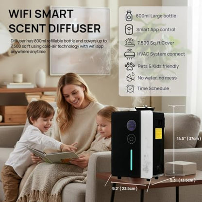 Kevinleo Whole House Scent Machine WiFi App, 7500 Sq Ft HVAC Cold Air Diffuser for Large Home Pet Odor, 800ml Waterless Smart Nebulizer Metal Shell Touch Control Gym Office Spa, No-Heat