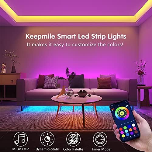 Keepsmile 50ft Led Strip Lights Smart Sync Music Led Lights for Bedroom Home Decoration, APP Control