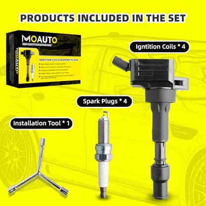 Set of 4 Ignition Coils Pack UF816 27300-2E601 & 4 PCS Iridium Spark Plugs
