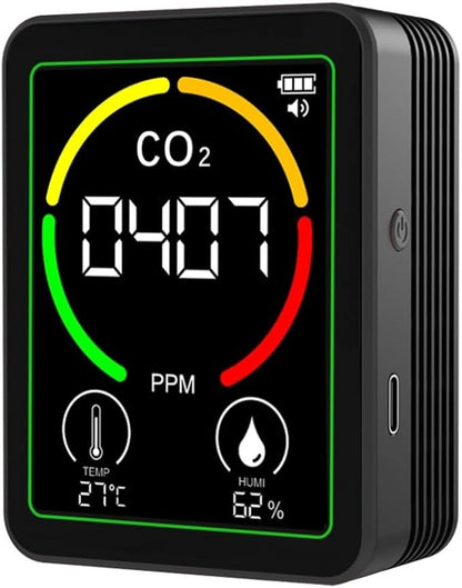 3in1 Indoor Air Monitor with Carbon Dioxide, Temperature & Humidity Sensors for Monitoring Air in Multiple Spaces (Black)