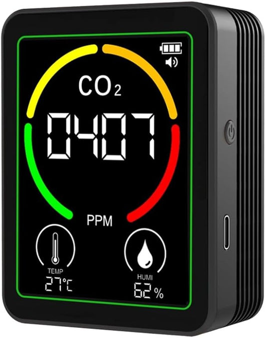 3in1 Indoor Air Monitor with Carbon Dioxide, Temperature & Humidity Sensors for Monitoring Air in Multiple Spaces (Black)
