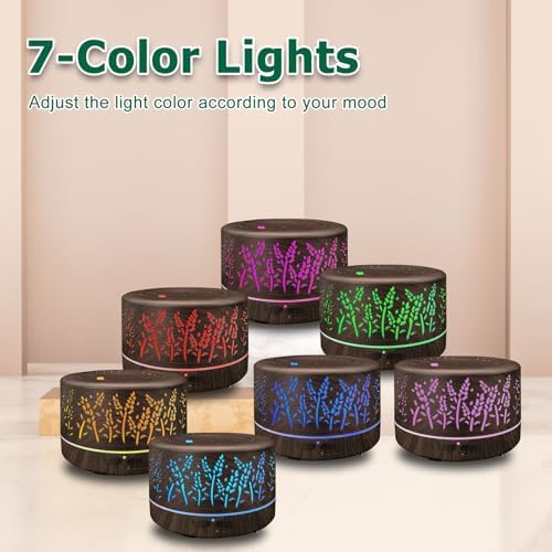 Diffusers for Essential Oils Large Room,600ml Essential Oil Diffusers for Home,Waterless Auto Off 7 Colors Changed 3 Mist Modes,Cool Mist Humidifiers for House Bedroom Decor,Gifts,Dark Wood