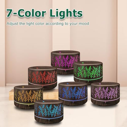 Diffusers for Essential Oils Large Room,600ml Essential Oil Diffusers for Home,Waterless Auto Off 7 Colors Changed 3 Mist Modes,Cool Mist Humidifiers for House Bedroom Decor,Gifts,Dark Wood