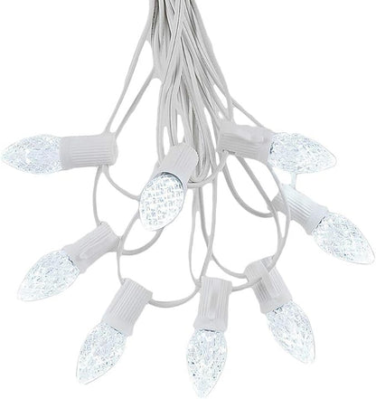 Novelty Lights 25 Foot C7 LED Outdoor Lighting Patio Christmas String Lights, Pure White, White Wire, 25 Bulbs