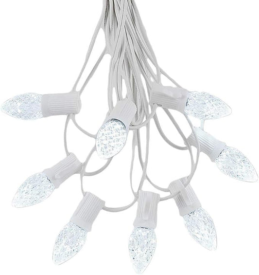 Novelty Lights 25 Foot C7 LED Outdoor Lighting Patio Christmas String Lights, Pure White, White Wire, 25 Bulbs