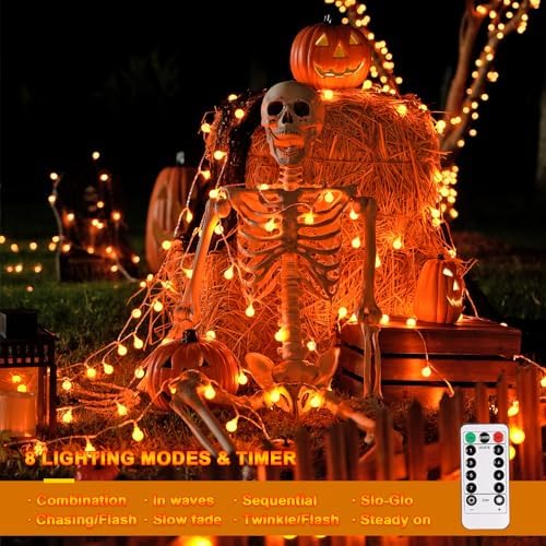 JMEXSUSS 100 LED Globe Orange Halloween Lights Battery Operated