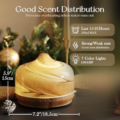 Porseme 500ml Glass Essential Oil Diffuser Aromatherapy Ultrasonic Cool Mist Humidifier 15-21 Running Hours Waterless Auto-Off Air Diffusers for Sleeping Yoga Working Spa(Desert)