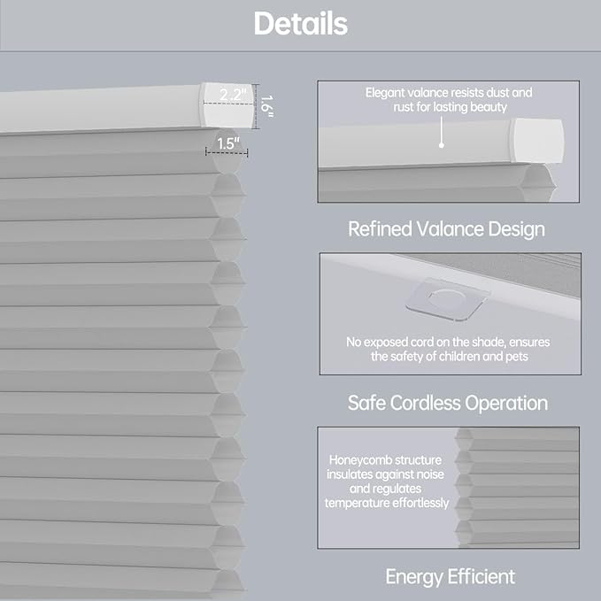 Cellular Shades Light Filtering Honeycomb Blinds for Indoor Windows, Cordless Cellular Shades 1.5 inch Cell Pleated for Bedroom Home Office, Custom Size, Half Shading Misty Lavender