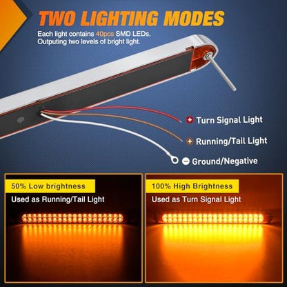 Nilight LED Tail Light 17" Amber Running Turn Signal Lights W/Chrome Bezel