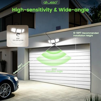 ALUSSO Solar Lights Outdoor Motion Sensor, 400LM LED Security Lights w/Remote, Dusk to Dawn/Auto/On Time Modes, CCT Adjustable 3000K-6500K, Dimmable IP54 Flood Wall Light for Garden Yard(1 Pack)
