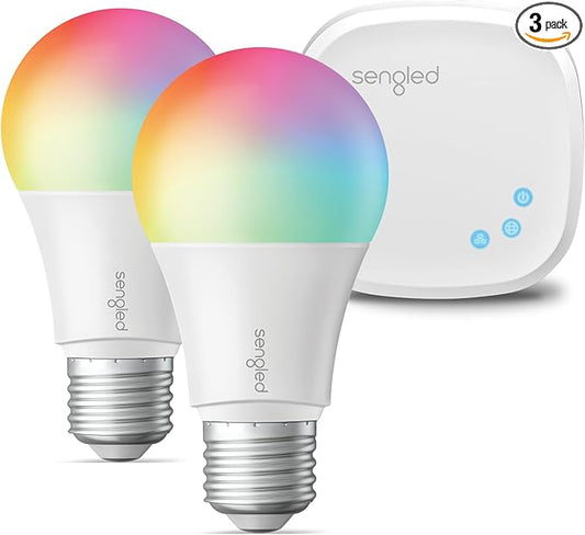 Sengled Smart Light Bulb Starter Kit, Smart Bulbs That Work with Alexa, Google Home, Color Changing Light Bulb, Alexa Light Bulbs, A19 E26 Dimmable Bulbs 800LM, 8.6W (60W Equivalent), 2 Pack with Hub