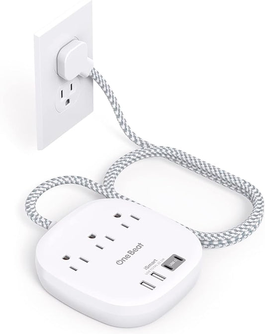 Flat Plug Power Strip, 6ft Ultra Flat Extension Cord - 3 Outlets 4 USB Ports (2 USB C) 22.5W/4.5A Desktop Charging Station, Power Strip No Surge Protection for Cruise Ship, Dorm Room Travel Essentials