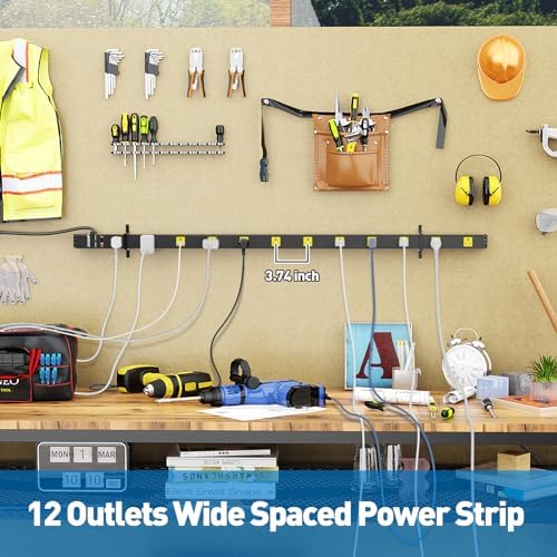 12 Outlet Long Power Strips Wide-Spaced Outlets with 10ft Cord Power Strip