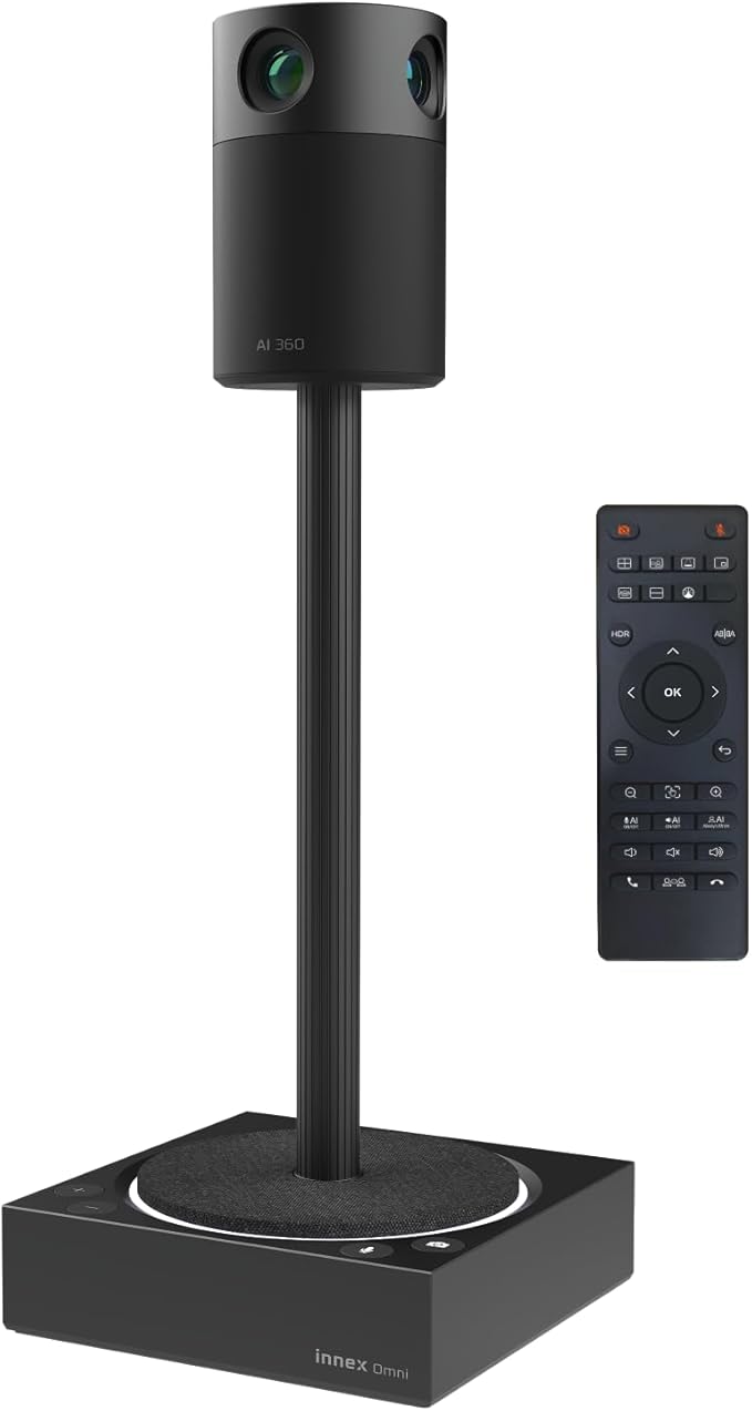 Innex Omni AI Built-in 4K 360 All-in-one Video Conference Camera, Multiple AI Mode, 4 mics and 2 Speakers, Speaker and Body Tracking, USB Plug and Play, Conference Room, for Zoom, Microsoft Teams