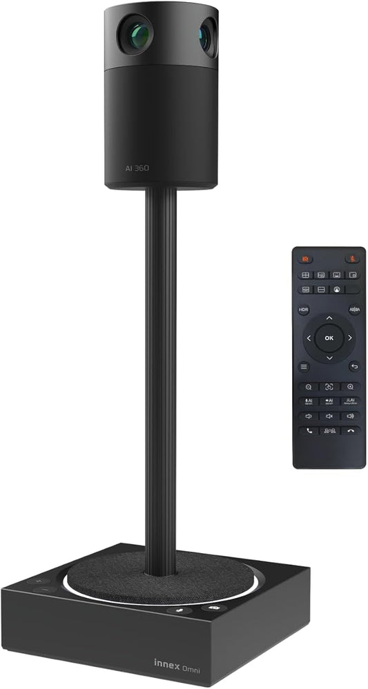 Innex Omni AI Built-in 4K 360 All-in-one Video Conference Camera, Multiple AI Mode, 4 mics and 2 Speakers, Speaker and Body Tracking, USB Plug and Play, Conference Room, for Zoom, Microsoft Teams