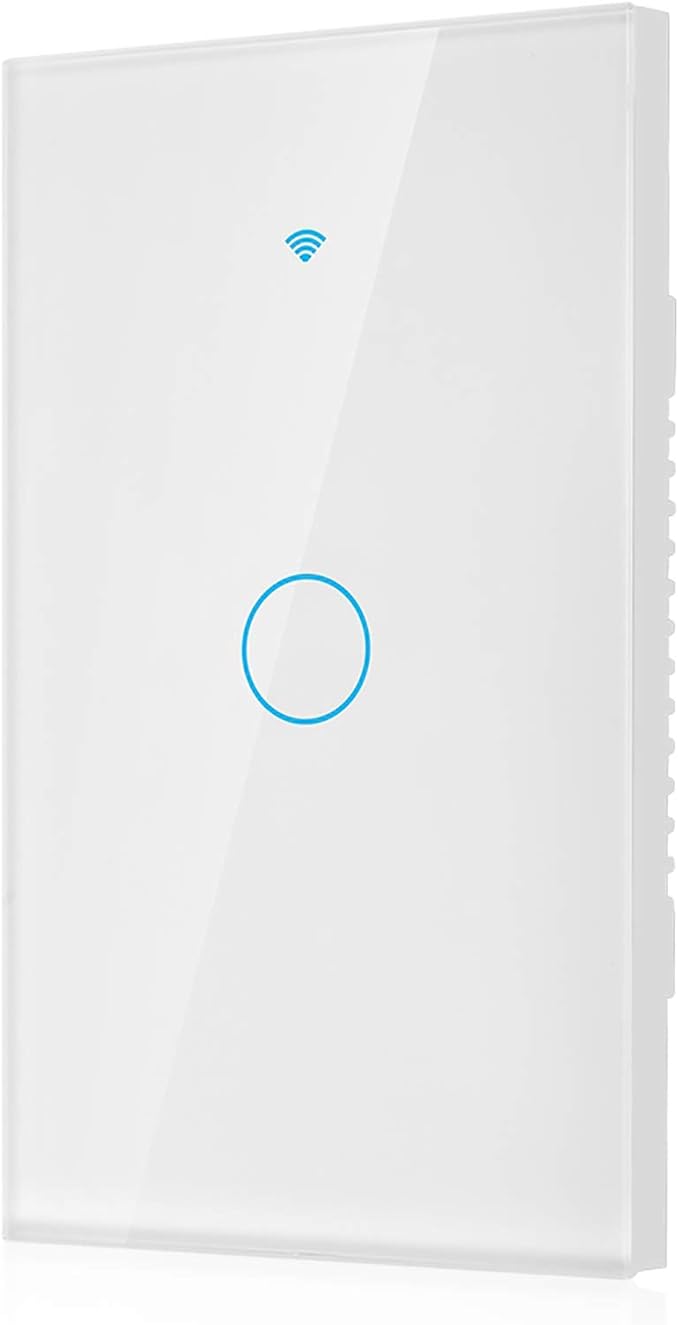 Wi-Fi Wall Switch, WiFi Remote Control Switch WiFi Touch Screen Switch Single Circle for Alexa for 1‑Way AC 90‑250V (White)