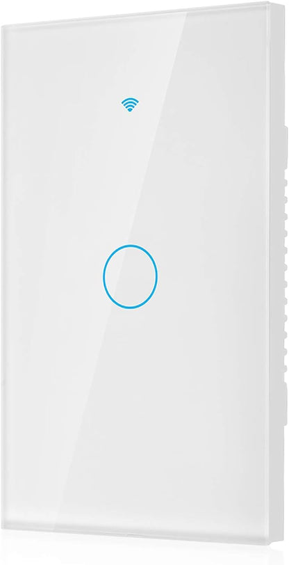 Wi-Fi Wall Switch, WiFi Remote Control Switch WiFi Touch Screen Switch Single Circle for Alexa for 1‑Way AC 90‑250V (White)