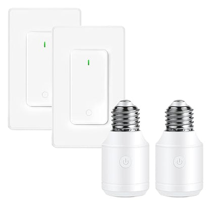 Remote Control E26 E27 Light Bulb Socket Adapter 2 Set,GreenCyle 2PCS Wireless Light Switch and 2Standard Medium Base Lamp Socket Extender 2.3"(5.8cm),Screw-in,Max 500W,No Wiring Needed,500ft Range