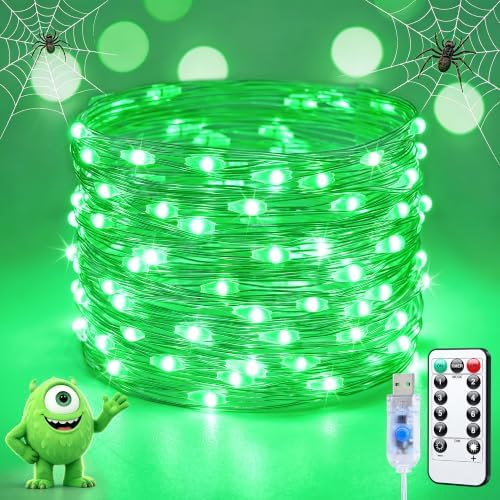 JMEXSUSS 100 LED Green Halloween Fairy Lights Plug in with Remote