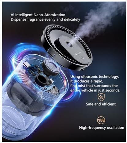 Smart Car Air Freshener 50ML Perfume Ultrasonic Mist Aromatherapy Diffuser Portable Humidifier for Car and Home Use Automatic Start and Stop 3 Modes 4 Freshness Principles(White Tea)