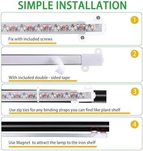 RWNTAO Four Strip Growing Lamp for Indoor Plants, Red & Blue & Yellow Full Spectrum LED Grow Light Strips with Auto ON/Off 3/9/12H Timer,10 Dimmable Levels for Green House Succulent (13 in)