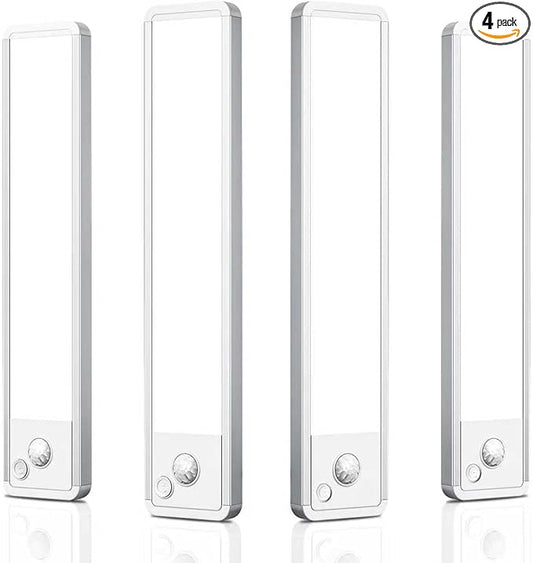 Under Cabinet Rechargeable Lighting: 8 Inch Motion Sensor Dimmable Lights Indoor - Battery Operated Lights - Wireless Closet Light Magnetic Led Light for Kitchen Home Bathroom Counter 4 Pack
