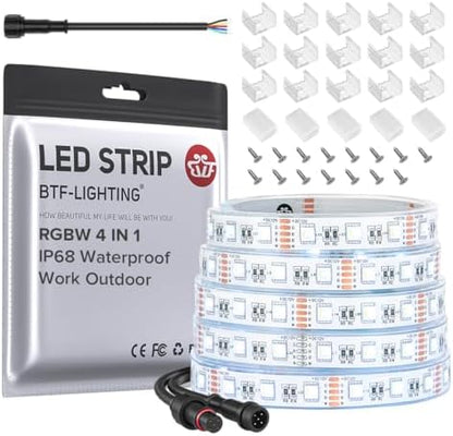 BTF-LIGHTING RGBW LED Strip IP68 Waterproof Cool White DC12V 16.4FT 300LED