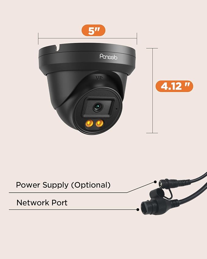 4MP PoE Camera with AI Person Detection & Color Night Vision, Outdoor Indoor Security Camera, 2.8mm Lens 110° View, Built-in Mic, 24/7 Recording, Weatherproof Dome, Black PD93BA3-4M