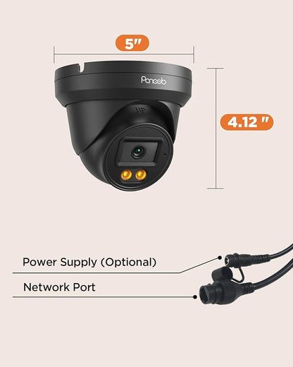 4MP PoE Camera with AI Person Detection & Color Night Vision, Outdoor Indoor Security Camera, 2.8mm Lens 110° View, Built-in Mic, 24/7 Recording, Weatherproof Dome, Black PD93BA3-4M