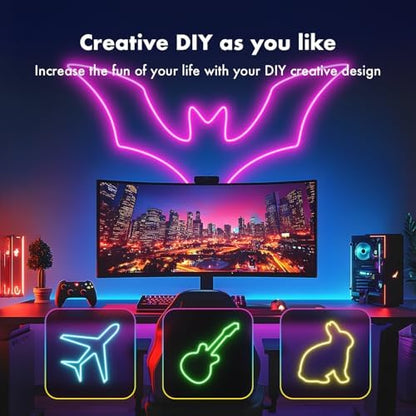 Neon Rope Lights,65.6FT RGB LED Strip Lights, App Control, IR Remote, Music Syncing, Outdoor IP67 Waterproof, Flexible Strip Cuttable for Bedroom, Gaming, Party(2 Rolls of 32.8FT)
