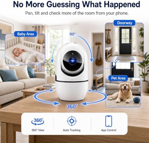 5G Indoor Camera for Home Security, 2K Pet Camera with Phone App, 360° PTZ Indoor Camera for Baby MonitorDog Camera Motion Detection, 2-Way Audio, Night Vision, Cloud&SD Card Storage, Works w/Alexa