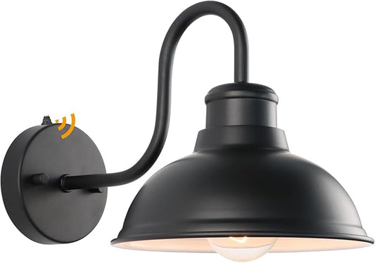 Dusk to Dawn Outdoor Wall Sconces, Exterior Farmhouse Gooseneck Barn Light, Vintage Matte Black Outside Wall Mount Light Fixture, Anti-Rust Waterproof Outdoor Light Hardwired for Porch Garage