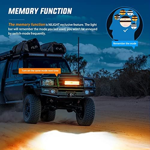 Nilight 12inch Amber White Strobe 6 Modes 300W LED Light Bar